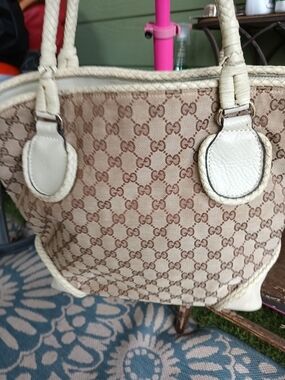 Vintage Gucci Beige Monogram Canvas Tote Bag